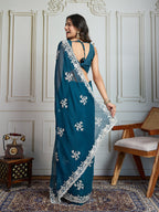 Jyoti Fashion Women's Morpich Semi Georgette Embroidered Designer Saree with Blouse | Grocsy