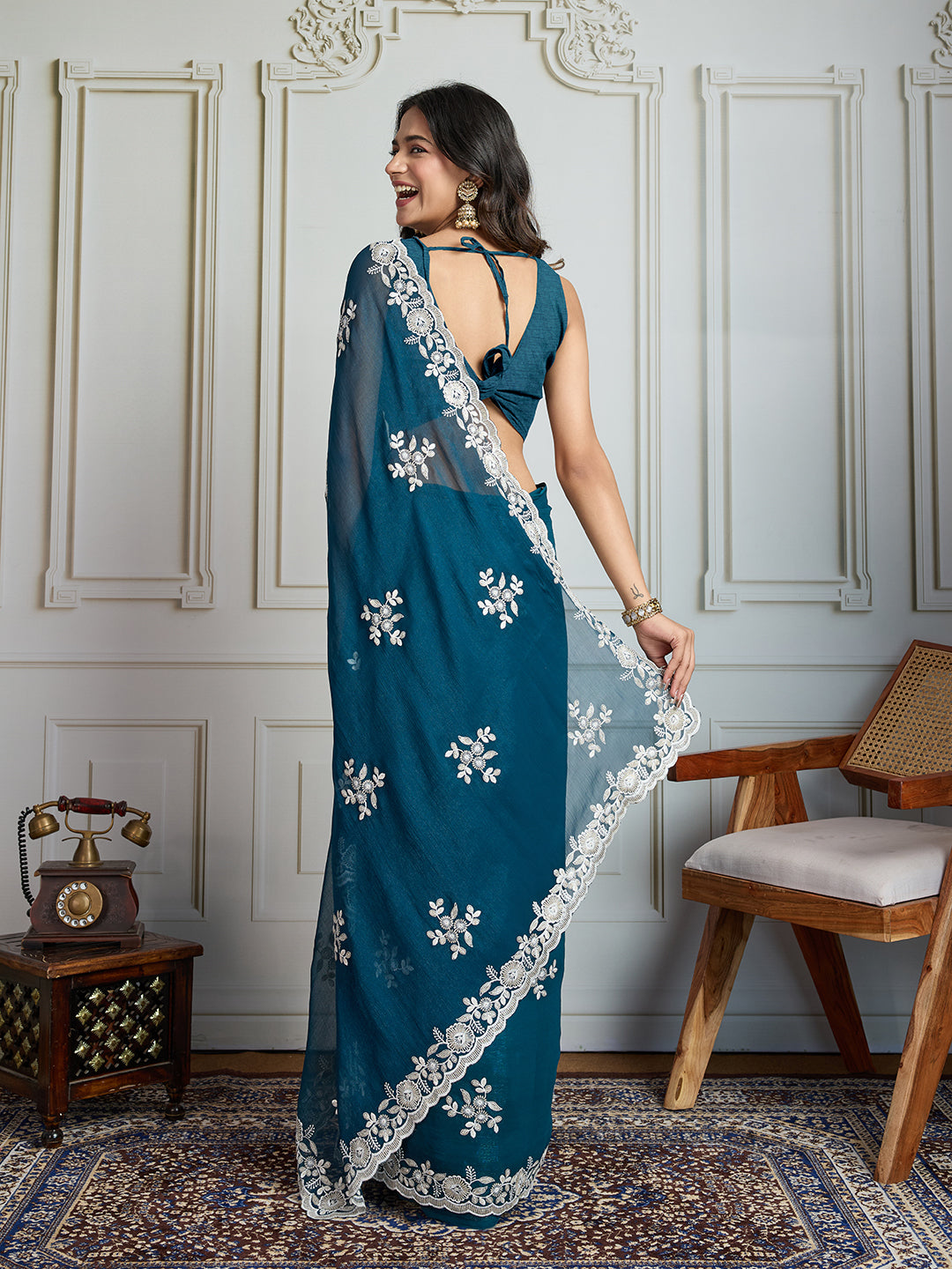 Jyoti Fashion Women's Morpich Semi Georgette Embroidered Designer Saree with Blouse | Grocsy