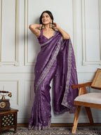 Jyoti Fashion Women's Purple Gold Crush Embroidered Designer Saree with Blouse | Grocsy