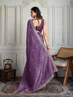 Jyoti Fashion Women's Purple Gold Crush Embroidered Designer Saree with Blouse | Grocsy