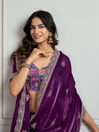 Jyoti Fashion Women's Purple Jimmy Choo Embroidered Designer Saree with Blouse | Grocsy