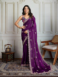 Jyoti Fashion Women's Purple Jimmy Choo Embroidered Designer Saree with Blouse | Grocsy