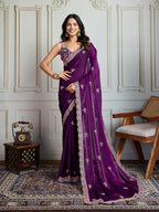 Jyoti Fashion Women's Purple Jimmy Choo Embroidered Designer Saree with Blouse | Grocsy