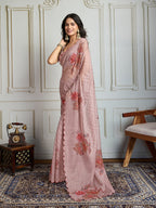 Jyoti Fashion Women's Beige Soft Tabby Organza Digital Printed Designer Saree with Blouse | Grocsy