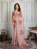 Jyoti Fashion Women's Beige Soft Tabby Organza Digital Printed Designer Saree with Blouse | Grocsy