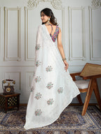 Jyoti Fashion Women's White Crush Organza Sequins Designer Saree with Blouse | Grocsy