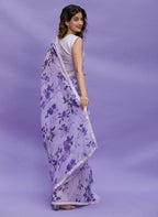 Jyoti Fashion Women's Purple Digital Print with Sequence Lace work Chinon Saree with Blouse | Grocsy