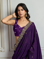 Jyoti Fashion Women's Purple Satin Silk Sequins Designer Saree with Blouse | Grocsy