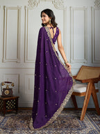 Jyoti Fashion Women's Purple Satin Silk Sequins Designer Saree with Blouse | Grocsy