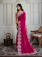 Jyoti Fashion Women's Pink Fandy Satin Embroidered Designer Saree with Blouse | Grocsy