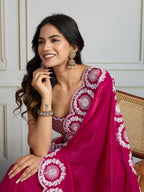 Jyoti Fashion Women's Pink Fandy Satin Embroidered Designer Saree with Blouse | Grocsy