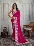 Jyoti Fashion Women's Pink Fandy Satin Embroidered Designer Saree with Blouse | Grocsy