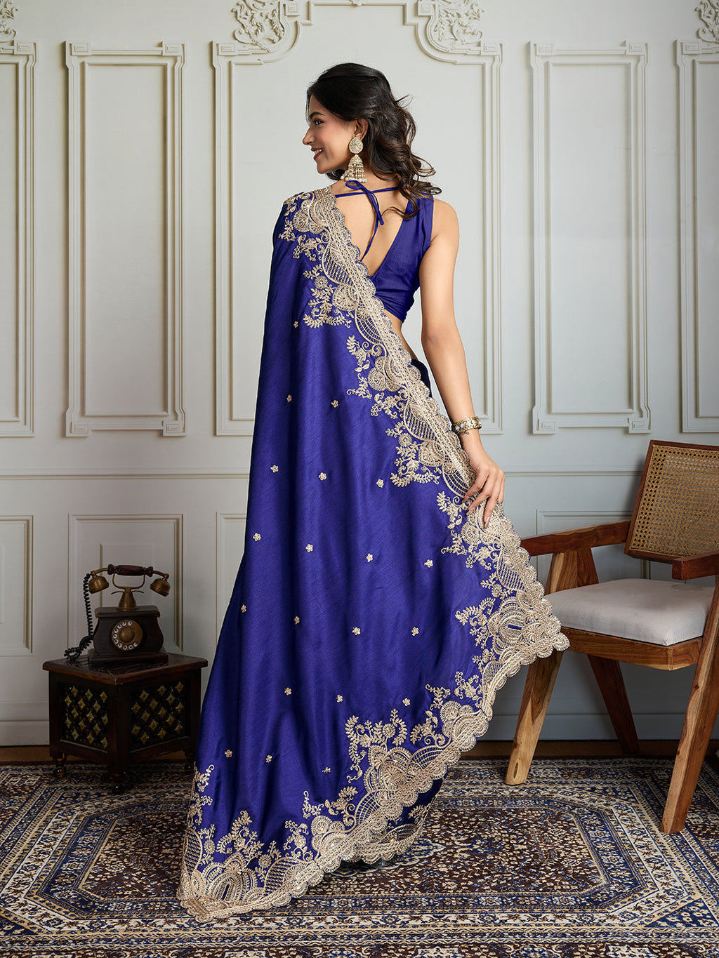 Jyoti Fashion Women's Blue Jimmy Choo Silk Embroidered Designer Saree with Blouse | Grocsy