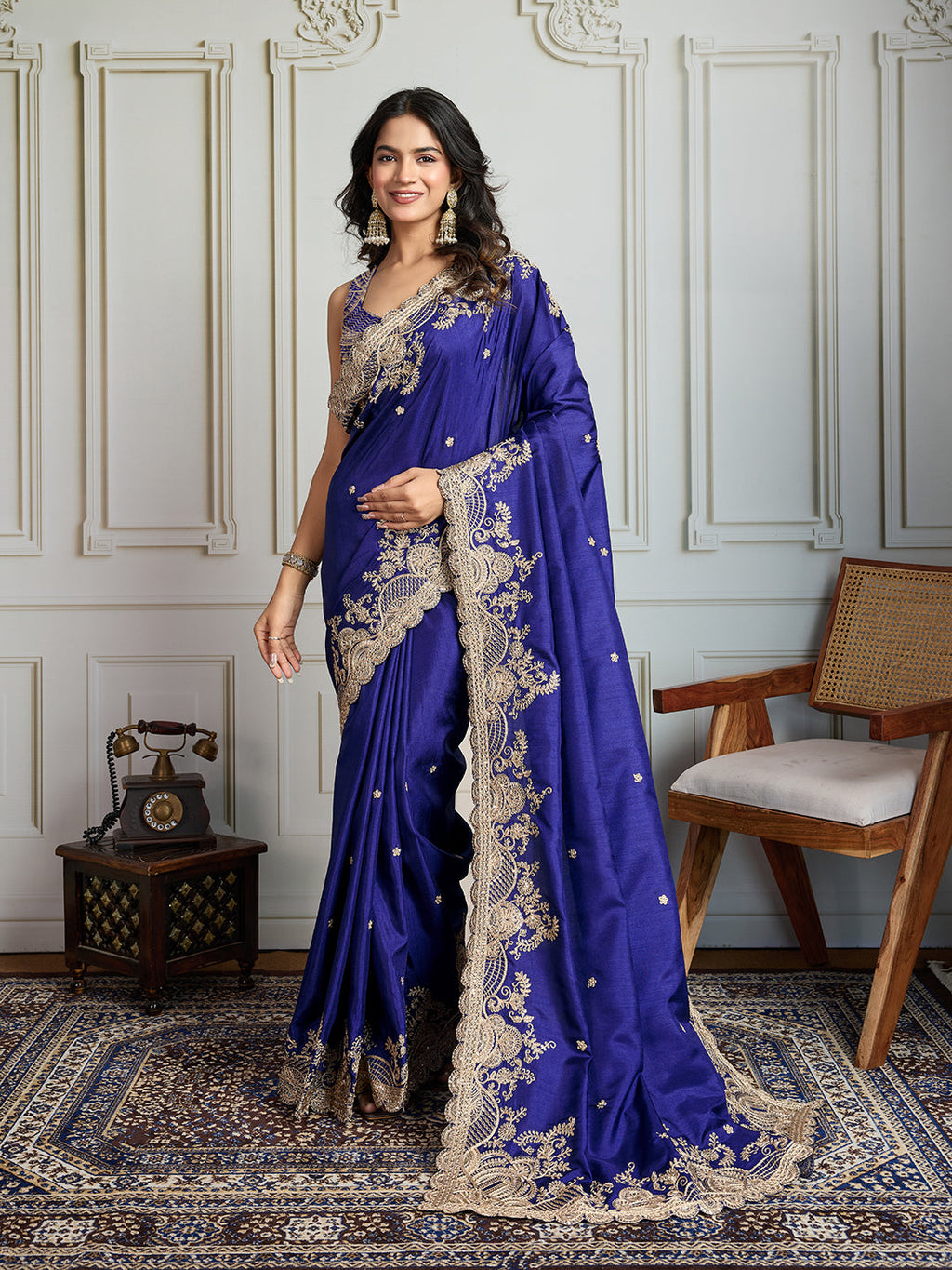 Jyoti Fashion Women's Blue Jimmy Choo Silk Embroidered Designer Saree with Blouse | Grocsy