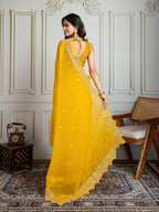 Jyoti Fashion Women's Yellow Gold Crush Silk Embroidered Designer Saree with Blouse | Grocsy
