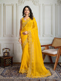 Jyoti Fashion Women's Yellow Gold Crush Silk Embroidered Designer Saree with Blouse | Grocsy