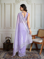 Jyoti Fashion Women's Lavender Art Silk Embroidered Designer Saree with Blouse | Grocsy