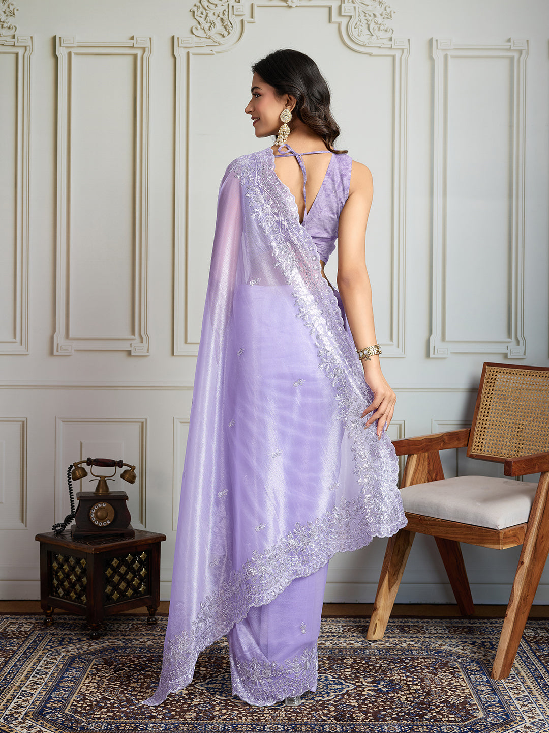 Jyoti Fashion Women's Lavender Art Silk Embroidered Designer Saree with Blouse | Grocsy