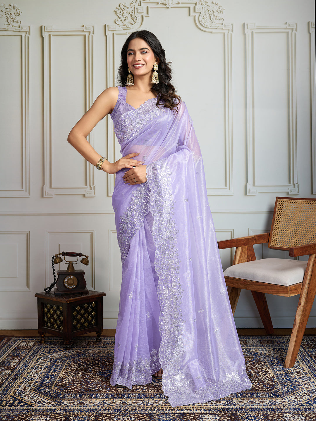 Jyoti Fashion Women's Lavender Art Silk Embroidered Designer Saree with Blouse | Grocsy