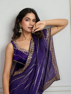 Jyoti Fashion Women's Purple Jimmy Choo Sequins Designer Saree with Blouse | Grocsy