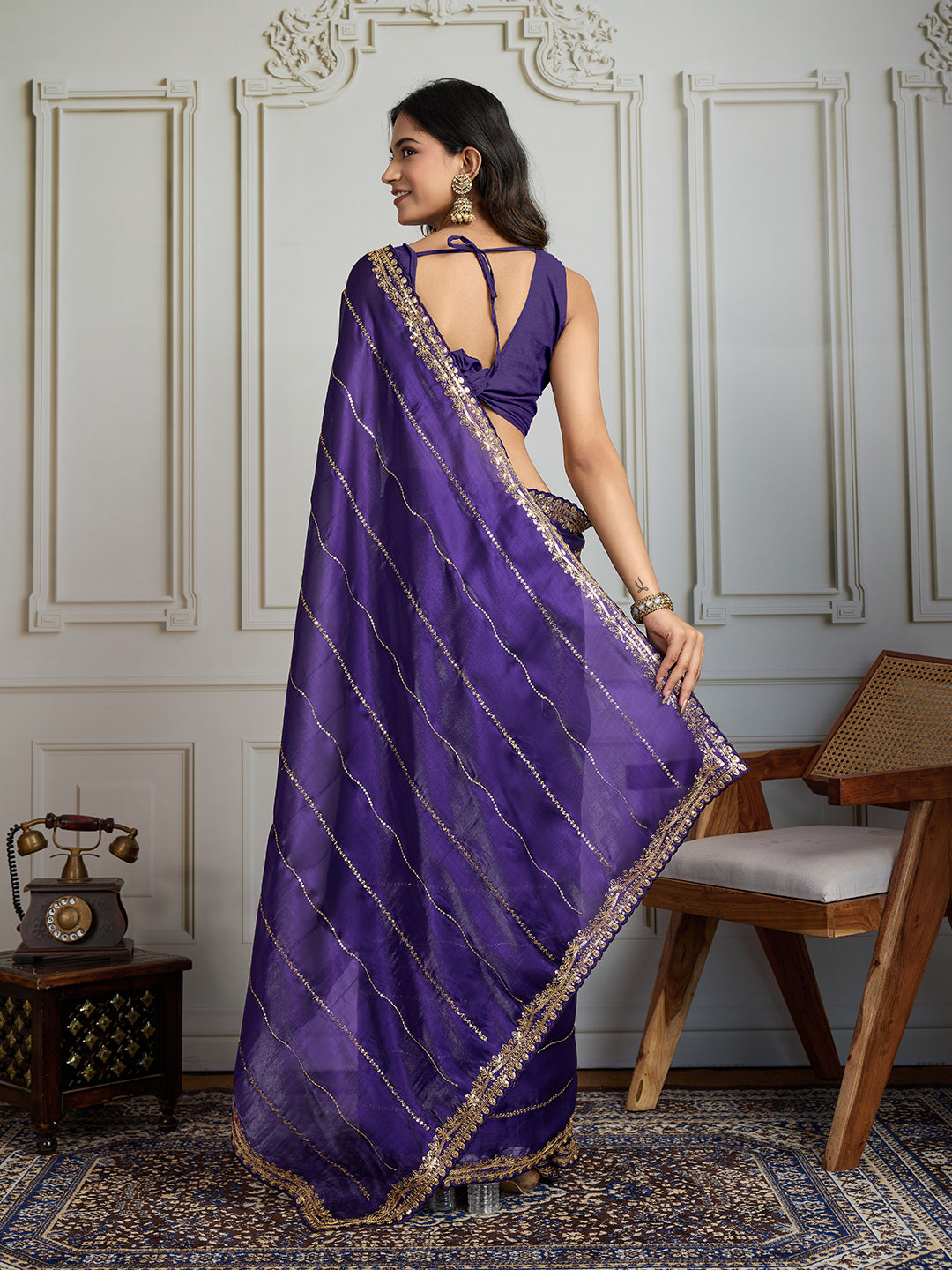 Jyoti Fashion Women's Purple Jimmy Choo Sequins Designer Saree with Blouse | Grocsy