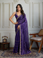 Jyoti Fashion Women's Purple Jimmy Choo Sequins Designer Saree with Blouse | Grocsy