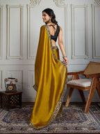 Jyoti Fashion Women's Mustard Satin Silk Embroidered Designer Saree with Blouse | Grocsy