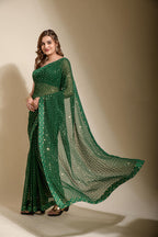 Jyoti Fashion Women's Green Sequence Embroidery Georgette Saree with Blouse | Grocsy