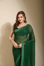 Jyoti Fashion Women's Green Sequence Embroidery Georgette Saree with Blouse | Grocsy