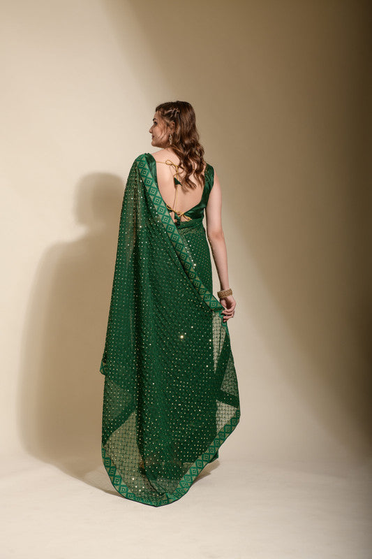 Jyoti Fashion Women's Green Sequence Embroidery Georgette Saree with Blouse | Grocsy