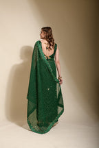 Jyoti Fashion Women's Green Sequence Embroidery Georgette Saree with Blouse | Grocsy
