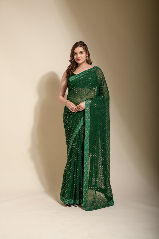 Jyoti Fashion Women's Green Sequence Embroidery Georgette Saree with Blouse | Grocsy