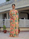 Jyoti Fashion Women's Multicolor Chinon Digital Print with Mirror Saree with Blouse | Grocsy