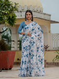 Jyoti Fashion Women's Blue Chinon Digital Print with Mirror Saree with Blouse | Grocsy
