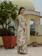 Jyoti Fashion Women's Pista Green Chinon Digital Print with Mirror Saree with Blouse | Grocsy