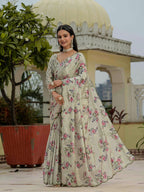 Jyoti Fashion Women's Pista Green Chinon Digital Print with Mirror Saree with Blouse | Grocsy