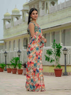 Jyoti Fashion Women's Multicolor Chinon Digital Print with Mirror Saree with Blouse | Grocsy