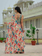 Jyoti Fashion Women's Multicolor Chinon Digital Print with Mirror Saree with Blouse | Grocsy
