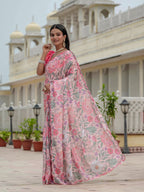 Jyoti Fashion Women's Multicolor Chinon Digital Print with Mirror Saree with Blouse | Grocsy