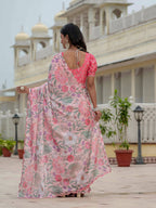 Jyoti Fashion Women's Multicolor Chinon Digital Print with Mirror Saree with Blouse | Grocsy