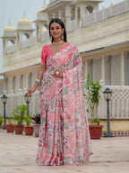 Jyoti Fashion Women's Multicolor Chinon Digital Print with Mirror Saree with Blouse | Grocsy
