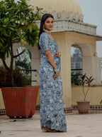 Jyoti Fashion Women's Sky Blue Chinon Digital Print with Mirror Saree with Blouse | Grocsy