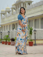 Jyoti Fashion Women's Multicolor Chinon Digital Print with Mirror Saree with Blouse | Grocsy