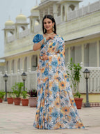 Jyoti Fashion Women's Multicolor Chinon Digital Print with Mirror Saree with Blouse | Grocsy