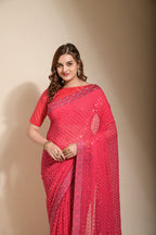 Jyoti Fashion Women's Pink Sequence Embroidery Georgette Saree with Blouse | Grocsy