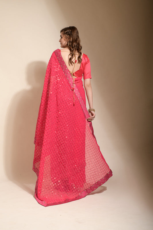 Jyoti Fashion Women's Pink Sequence Embroidery Georgette Saree with Blouse | Grocsy
