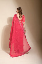 Jyoti Fashion Women's Pink Sequence Embroidery Georgette Saree with Blouse | Grocsy