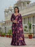 Jyoti Fashion Women's Wine Chinon Digital Print with Mirror Saree with Blouse | Grocsy