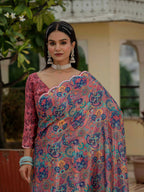 Jyoti Fashion Women's Multicolor Chinon Digital Print with Mirror Saree with Blouse | Grocsy