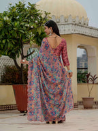 Jyoti Fashion Women's Multicolor Chinon Digital Print with Mirror Saree with Blouse | Grocsy